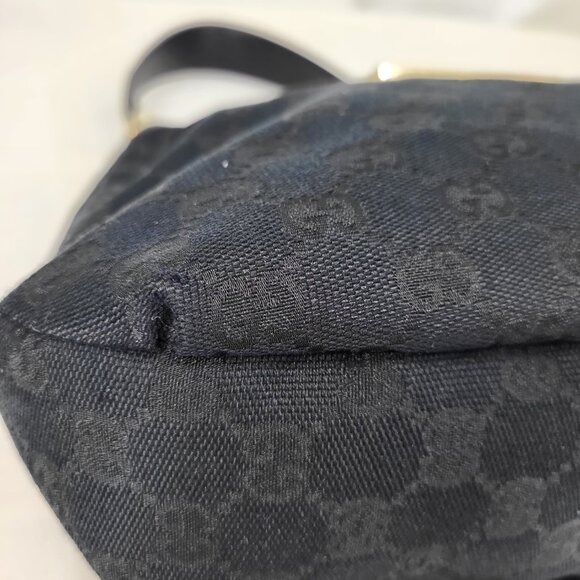 GUCCI Black GG Logo Canvas Hobo Bag - Picture 5 of 16